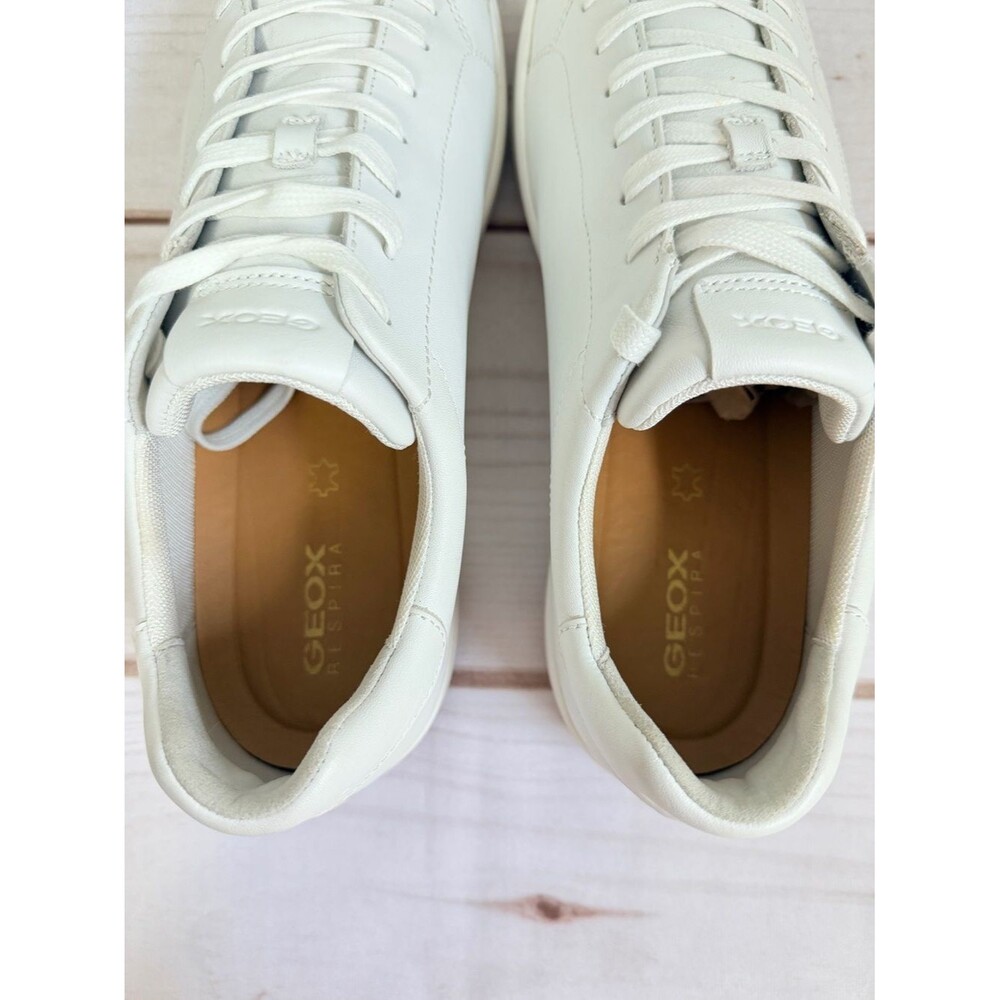 Geox Spherica Mens Leather Leisure Tennis Shoe Size 12 White Low Top Minimalist - Picture 5 of 11